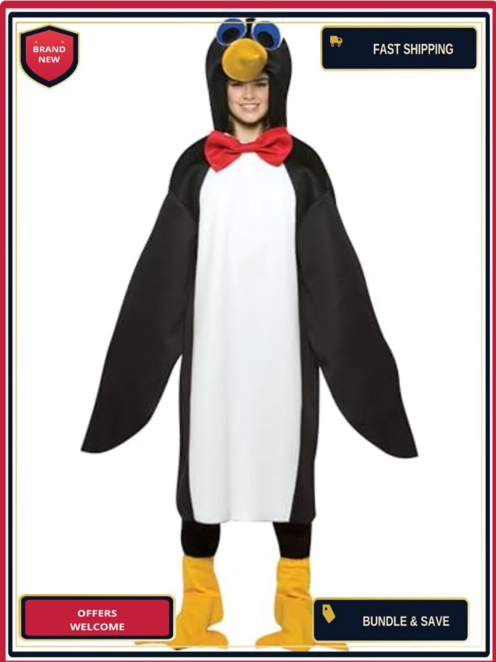 Lightweight Penguin Costume Tunic with Shoe Covers One Size